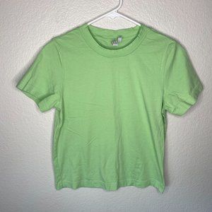 & Other Stories Green Short Sleeve Cropped Crew Neck Tee Solid Basic Sz 6